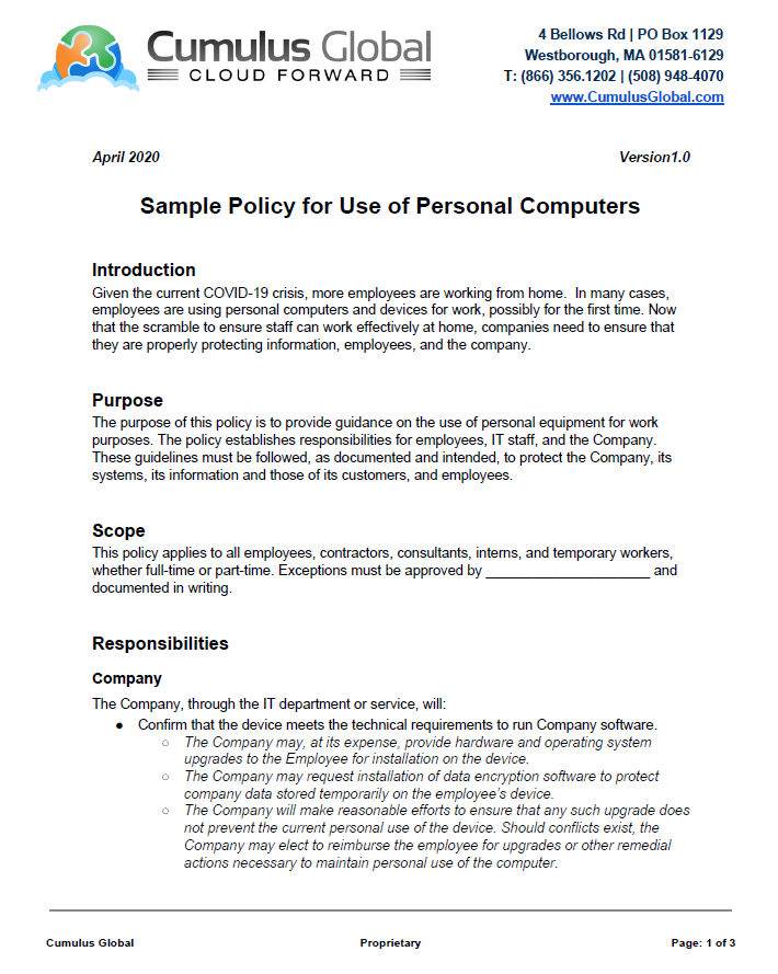 Sample Policy Use of Personal Devices Cumulus Global